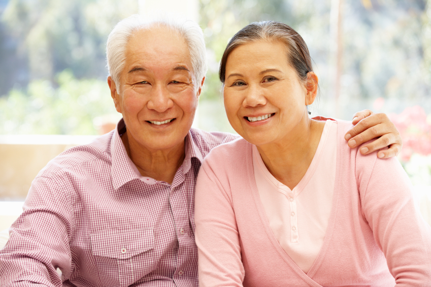 Senior asian couple at home